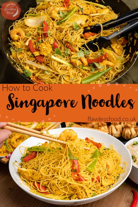 Homemade Singapore Noodles, Singapore Noodles Easy, Easy Cantonese Recipes, Singapore Rice Noodles Recipe, Singapore Chow Mei Fun, Cantonese Noodles Recipes, Vermicelli Noodles Recipes Stir Fry, Cantonese Egg Noodle Recipes, Singaporean Noodles Recipe