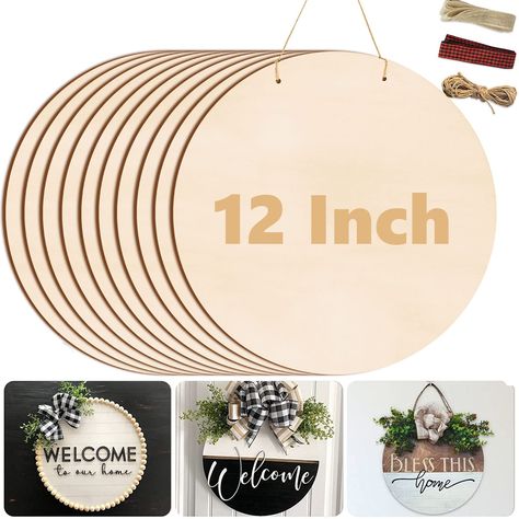 PRICES MAY VARY. ⭐What You Will Get: You will receive 10 pieces 12-inch unfinished wood rounds, 2 bundles of ribbons and a bundle of 2 meters burlap rope, great value for your hand painted projects, wood craft making or pyrography wood burning. ⭐Size Details: The size of each wood circles is approx. 12 inches in diameter and 1/8 inch in thickness. Perfect size for door hanger/door signs and wall decor. The length of ribbons and rope matches the number of wooden plaques. ⭐Enjoy DIY Fun: Have fun with these smooth and unfinished wood rounds, easy to stain and paint, perfect for your hand painted decoration projects. or stimulating children's creativity. It's more meaningful than directly purchasing finished decorations! ⭐Reliable Quality And Durable: Each blank wood round is made of quality Diy Wood Rounds, Burning Painting, Hantverk Diy, Diy Projektit, Unfinished Wood Crafts, Welcome Signs, Wood Circles, Wood Plaques, Diy Door