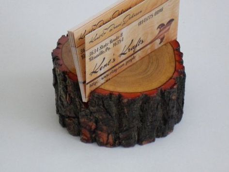 Wooden Live Edge Sassafras Business Card Holder Stalls Ideas, Woodworking Decor, Wooden Business Card Holder, Wood Business Card Holder, Yoga Place, Farmers Market Display, Wooden Business Card, Business Card Displays, Booth Inspiration