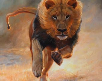 Lion on the Hunt, Lion oil painting, Running lion, Original lion painting Lion Painting Art, Lion Running, Lions Tattoo, Lion Canvas Art, Lion Sketch, Animal Lion, Lion Photography, Leopard Art, King Lion