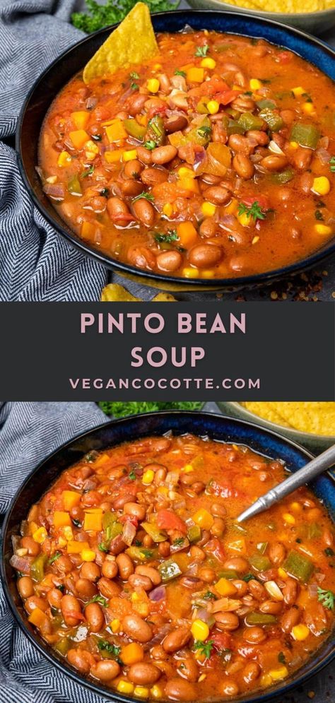 Easy Pinto Bean Soup Veggie Bean Soup Recipes, Easy Bean Soups, Mexican Pinto Bean Soup 12 Tomatoes, Brown Bean Soup Recipe, Beans Soup Vegetarian, Dieter24 Recipes, Tomato Bean Soup Recipes, Easy Vegan Bean Recipes, Pinto Bean Recipes Vegetarian