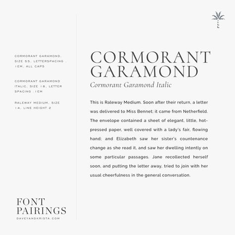 Webfont Font Pairings: Cormorant Garamond + Raleway | Davey & Krista Clean Web Design Inspiration, Type Combinations, Cormorant Garamond, Helvetica Typography, Garamond Font, Typography Fonts Alphabet, Web Design Ideas, Web Design Layout, Clean Web Design