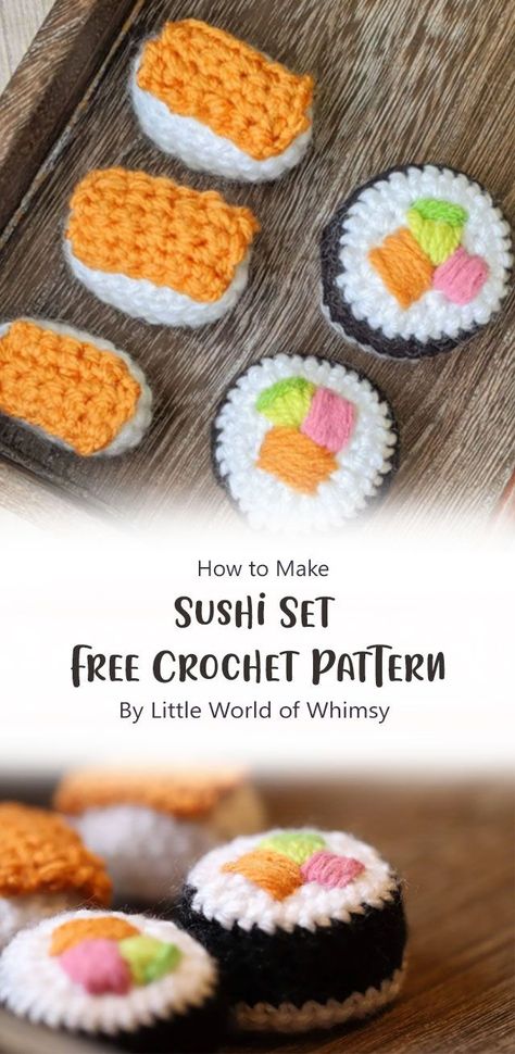 Crochet Sushi, Craft Stand, Amigurumi Owl, Yummy Sushi, Easy Amigurumi Pattern, Amigurumi For Beginners, Knit Dress Pattern, Sushi Set, Crocheting Ideas