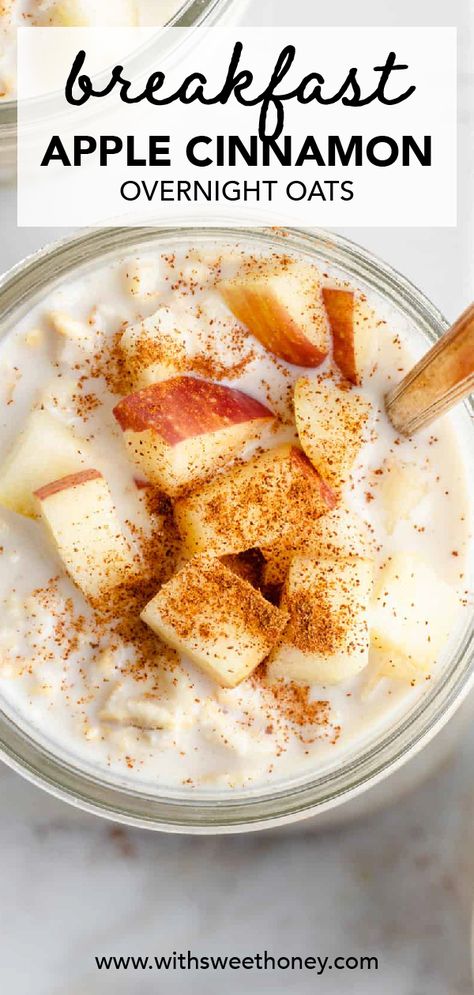 Overnight Oats Healthy Apple Pie, Apple Overnight Oats In A Jar, Overnight Apple Cinnamon Oats, Overnight Apple Oatmeal, Apple Cranberry Overnight Oats, Apple Oatmeal Microwave, Apple Protein Overnight Oats, Apple Cinammon Oats, Apples And Oats Recipes