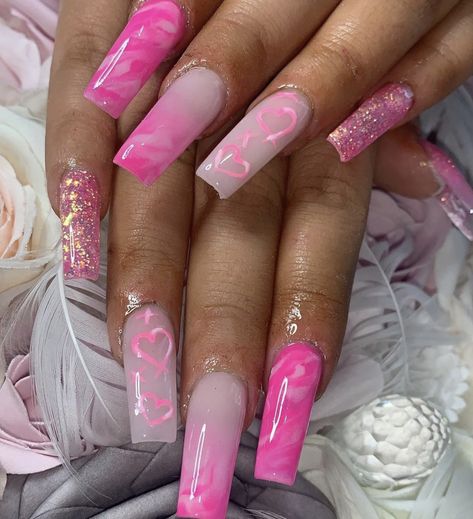 Nail Designs Hot Pink, Acrylic Nail Designs Coffin, Birthday Nail Designs, Overlay Nails, Purple Acrylic Nails, Long Acrylic Nail Designs, Hard Nails, Square Nail Designs, Lavender Nails