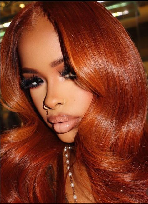 Lala Anthony Red Hair, Ginger Hair Ideas Black Women, Amber Hair Black Women, Ginger Hair And Makeup, Red Wig With Highlights For Black Women, Ginger Hair With Ginger Eyebrows, Copper Hair And Makeup, Jessica Rabbit Hair Color, Ginger Hair Black Women Outfit Ideas