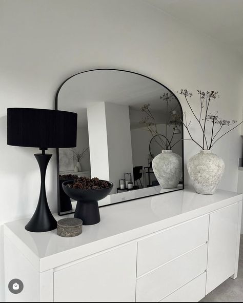 Large Hallway Mirror Ideas, Neutral And Black Living Room, Interior Types, Classy Mirror, Landscape Mirror, Huge Mirror, Hallway Mirror, Profile Frame, Overmantle Mirror