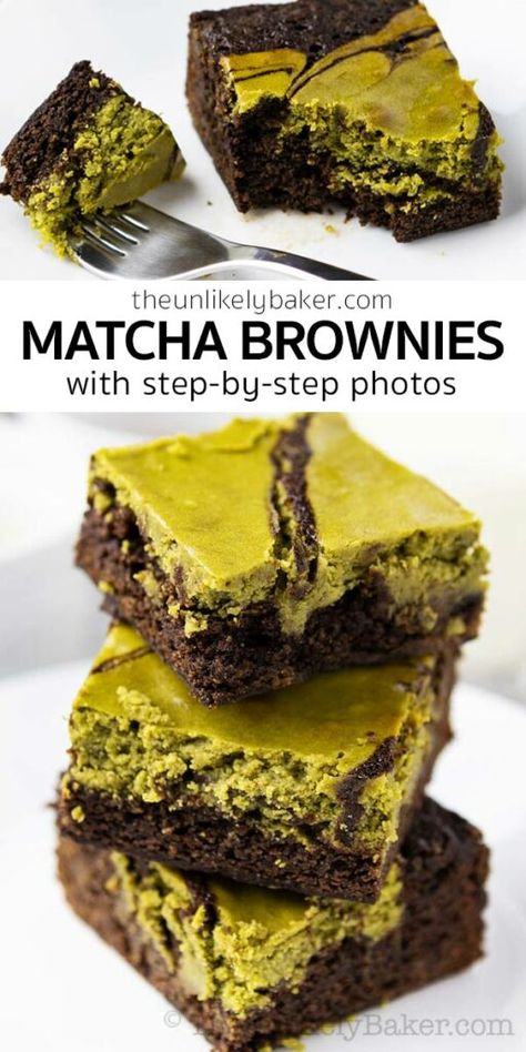 Matcha Chocolate Brownies, Easy Matcha Dessert Recipes, Matcha Baked Goods, Easy Matcha Recipes, Matcha Brownies Recipes, Chocolate Matcha Brownies, Matcha Cake Recipe, Matcha Recipe Baking, Matcha Bar