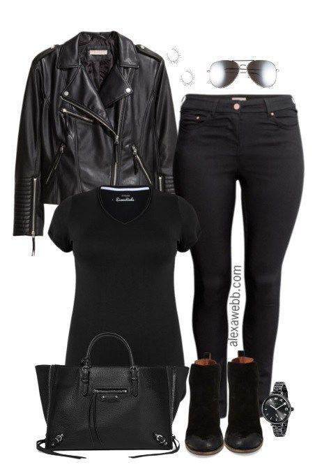 Plus Size Biker Jacket Outfit - Plus Size Fashion for Women - alexawebb.com #alexawebb #FashionTrendsPlusSize Biker Jacket Outfit, Xl Mode, Black Clothes, Stil Inspiration, Looks Black, Jacket Outfit, Ținută Casual, Plus Size Fashion For Women, Black Women Fashion