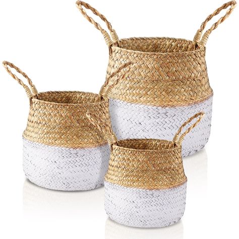 PRICES MAY VARY. What you will receive: package comes with 3 pieces seagrass plant baskets in different sizes to meet your daily use Size details: the seagrass woven baskets have different heights, large one is approx. 26 cm/ 10.24 inches, medium one is 20 cm/ 7.87 inches, and small one is 16 cm/ 6.3 inches Safe to use: natural seaweed, handmade products, each belly basket for plants will be a little different, foldable and durable, it comes with a strong handle for you to remove the position ea Basket For Plants, White Picnic, Laundry White, Plant Pot Holder, Grocery Basket, Belly Basket, Plant Pot Holders, Basket Woven, Toy Storage Boxes