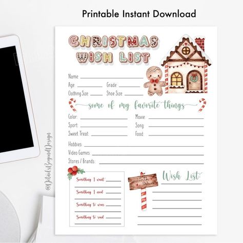 Kids Christmas List Printable, Christmas List Printable, Work Secret Santa, Kids Christmas List, Secret Santa Questionnaire, Dear Santa Letter, Christmas Wish List, Christmas Names, Happy Thanksgiving Quotes