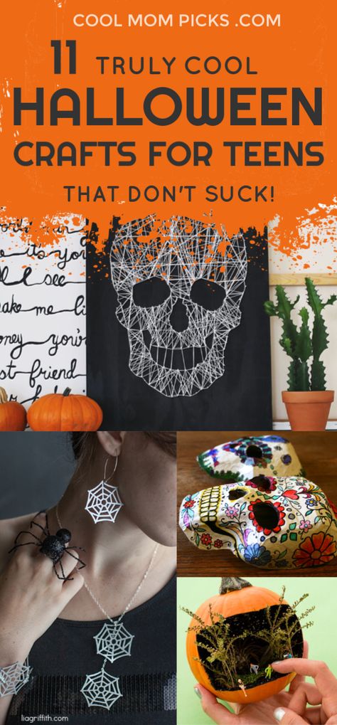 11 cool Halloween crafts for teens and tweens that don't suck (because so many do) | CoolMomPicks.com  #halloween #halloweencrafts #halloweencraftideas #craftsforteens #halloweencraftsforkids Cool Halloween Crafts, Halloween Crafts For Teens, Halloween Ideas For Teens, Diy Halloween Spider Web, Halloween Crafts Diy, Sugar Skull Crafts, Halloween Craft Ideas, Halloween Arts, Teen Halloween