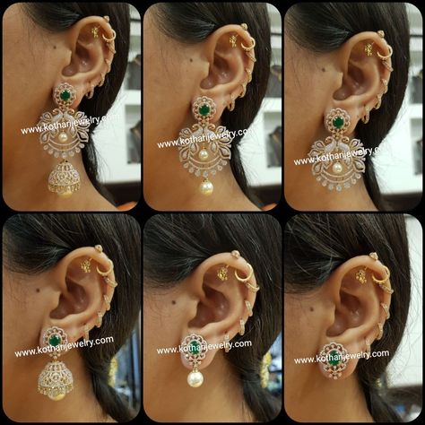 Jumkas Antiques, Diamond Jhumkas, Diamond Gold Earrings, Indian Diamond Jewellery, Bridal Diamond Necklace, Indian Wedding Jewelry Sets, Bracelets Diamond, Pure Gold Jewellery, Perhiasan India