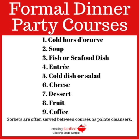 Formal Dinner Party Courses Dinner Party Courses, Dinner Courses Formal, Formal Dinner Menu Ideas, Formal Dinner Ideas, Fancy Dinner Party Menu Ideas, Victorian Dinner Party, Victorian Food, Victorian Masquerade, Table Setting Etiquette