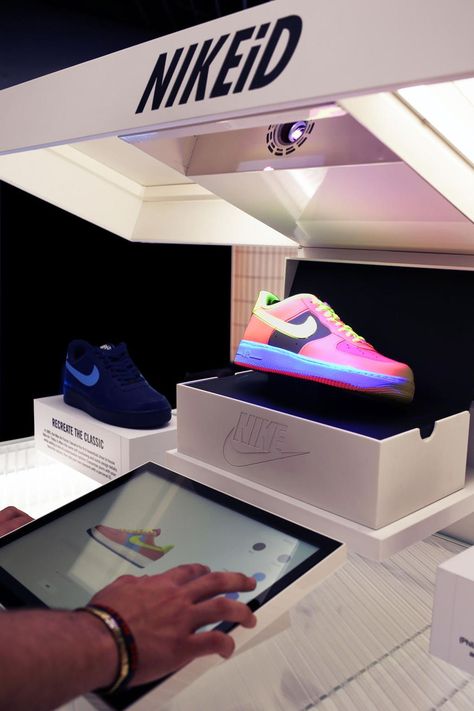 The new Nike iD Direct Studio is the future of customised kicks | British GQ Nike Event, Nike Retail, Shoe Store Design, Store Shelves Design, Sneaker Storage, Shoe Room, Shoe Wall, Sneaker Magazine, Fresh Sneakers