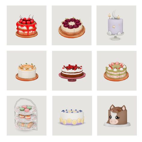 boujeesimss ♡ Cake Black Forest, Cake Mango, Mods Ts4, Matcha Strawberry, Stars Cake, Cake Blueberry, Sims 4 Cottage, Black Forest Gateau, Afternoon Tea Cakes