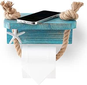 Perfeso.L Nautical Rope Toilet Paper Holder Blue Farmhouse Bathroom Decor – Wall Mount Starfish Coastal Beach Rope Towel Holder Towel Rack Unique Rustic Tissue Roll Holder with Wood Shelf Boho Beach Bathroom Decor, Coastal Mountain Decor, Sea Decor Bathroom, Bathroom Decor Ocean Theme, Wood Beach Decor, Ocean Kids Bathroom, Moana Bathroom, Diy Beach Bathroom Decor, Blue Farmhouse Bathroom