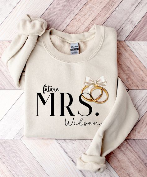 Mrs Crewneck, Name Sweatshirt, Mrs Sweatshirt, Bride Sweatshirt, Honeymoon Shirts, Rings Mens Wedding Bands, Personalized Bride, Future Mrs, Bride Gift