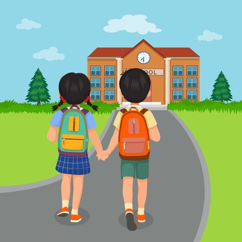 Download the back view of little kids students with backpacks holding hands walking to school together 10791278 royalty-free Vector from Vecteezy for your project and explore over a million other vectors, icons and clipart graphics! Walking To School Drawing, School Poster Ideas Creative, School Children Photos, School Students Drawing, School Kids Cartoon, Free Cartoon Images, Holding Hands Walking, Walking To School, Kids Going To School