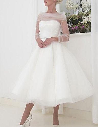 Jeweled Wedding Dress, 1950s Wedding Dress, Tea Length Tulle, Timeless Wedding Dress, Neck Wedding Dress, Tea Length Wedding, Cheap Wedding Dresses Online, Wedding Dress Belt, Little White Dress