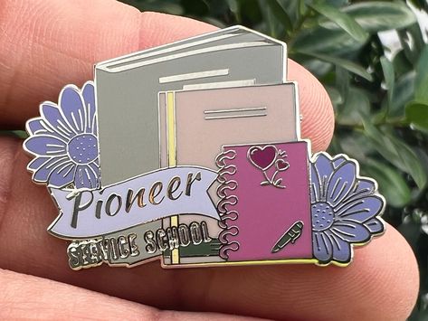 "This hard enamel pin has the words Pioneer Service School with all the books you'll need a notebook and a pen.  Cute and adorable gift for yourself or for those pioneers who are heading off to school.  Get one for yourself or for your friends. Check out our other pins so you can start a collection for you and friends.  Pin Size1.5\" (38mm) Color: As shown" Pioneer Service School 2024, Pss Gifts Jw, Regular Pioneer Gifts Ideas, Pioneer School Gifts Jw Diy, Pioneer Gifts Jw Ideas, Jw Pioneer Gifts Ideas Diy, Pioneer Meeting, Regular Pioneer, Pioneer School Gifts Jw