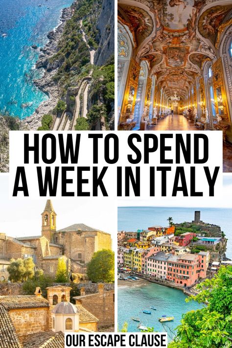 Have 7 days in Italy and want to make the most of your limited time in the country? Here's how!  italy vacation | trip to italy | italy trip | italy itinerary | italy holiday | 7 day italy itinerary | one week in italy itinerary | a week in italy | 7 days in italy | italy travel | travel to italy | where to go in italy | planning a trip to italy | things to do in italy | what to do in italy | what to see in italy | italy in a week | italy in 7 day days 7 Days In Italy, Itinerary Italy, Week In Italy, Italy Places To Visit, Travel To Italy, Italy Destinations, Things To Do In Italy, Italy Itinerary, Explore Italy