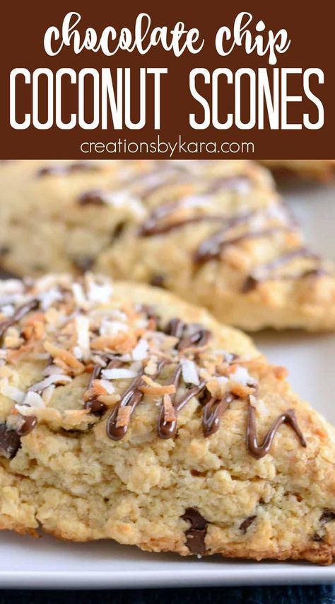 Coconut Scones Recipe, Toasted Coconut Recipes, Tea Foods, Coconut Scones, Sweet Scones, Baking Scones, Chocolate Chip Scones, Chocolate Scones, Scones Recipe Easy