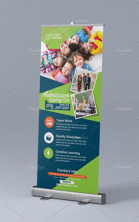 Education Roll-up Banner Template. Compatible with: Adobe Illustrator. File Size: 2.31 MB. Vector. Dimensions: 30 x 70 in. DPI: 150. Layered. Sample Flyers, Rollup Banner Design, Roll Up Banner Design, Kids Banner, Roll Banner, Standee Design, Education Banner, Roll Up Design, Creative Banners