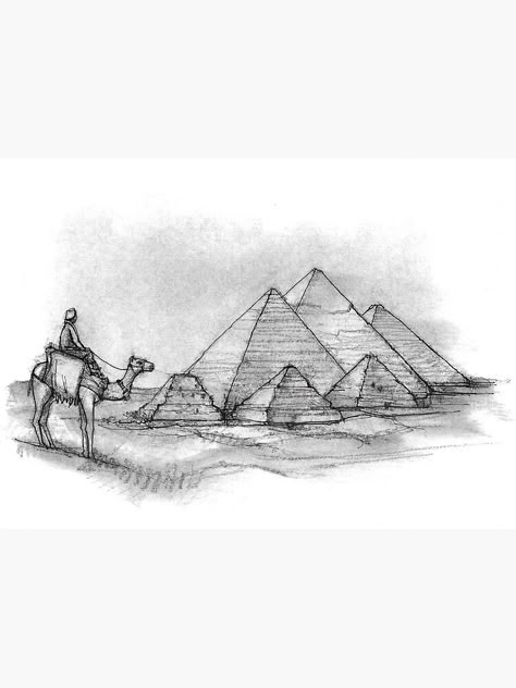 Pyramid Of Giza Architecture Drawing, Pyramids Of Giza Drawing, Pyramid Of Giza Drawing, Pyramids Egypt Drawing, Pyramid Sketch, Pyramids Drawing, Egypt Postcard, Pyramid Drawing, Egypt Drawing