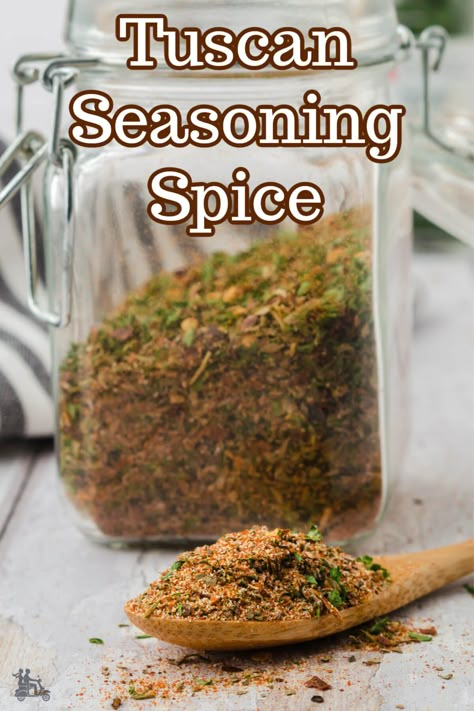 Looking for a way to spice up your food? This Tuscan Seasoning Spice Blend is perfect for adding flavor to everything from pasta to meats, and vegetables. This blend is without salt and brings out extra taste on whatever you sprinkle it on. Tuscan Seasoning Recipe, Tuscan Seasoning, Homemade Dry Mixes, Dry Rub Recipes, Homemade Spice Mix, Spice Blends Recipes, Spice Mix Recipes, Homemade Spice Blends, Seasoning And Spice