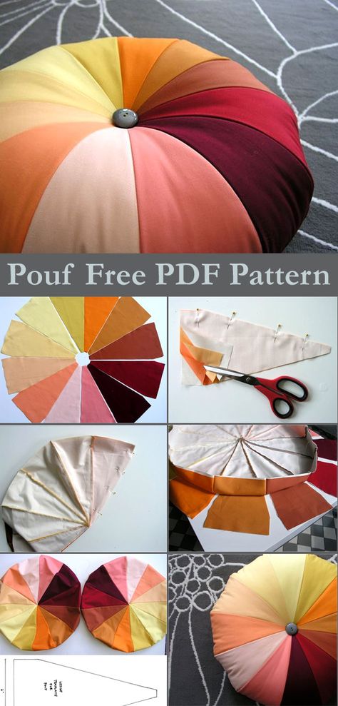 Patchwork Pouf PDF Sewing Pattern Floor Cushion Pattern Free, Patchwork Floor Cushion, Stitching Room Decor Ideas, Pouffe Sewing Pattern, Ottoman Sewing Pattern, Sewing Patterns For Home Decor, Free Floor Pillow Pattern, Free Quick Sewing Projects, Sewing Projects Pillows