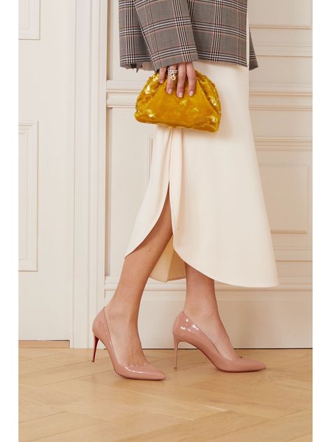 CHRISTIAN LOUBOUTIN Pigalle Follies 85 patent-leather pumps | NET-A-PORTER Nude Louboutin Heels Outfit, Louboutin Pumps Outfit, Nude Louboutin Heels, Louboutin Heels Outfit, Pumps Heels Outfit, Nude Heels Outfit, Christian Louboutin Shoes Pumps, Christian Louboutin Pigalle Follies, Pigalle Follies