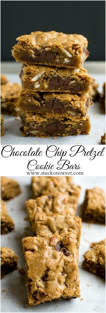 Chocolate Chip Pretzel Cookie Bars Pretzel Cookie Bars, Chocolate Chip Cookies Bars, Chocolate Chip Pretzel, Pretzel Cookie, Pretzel Desserts, Pretzel Bars, Pretzel Cookies, Homemade Snickers, Pretzels Recipe