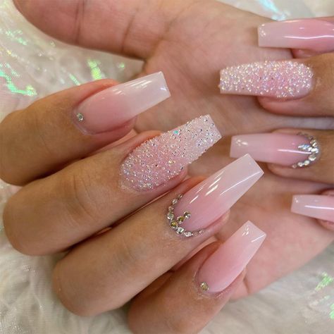 24Pcs Ballet False Nails Long Coffin Press on Fake Nails with Pearl Wearable French Strawberry Ongles Bling Bling, Unghie Nail Art, Formal Nails, Nagel Tips, Ombre Acrylic Nails, Smink Inspiration, Winter Blue, Cute Acrylic Nail Designs, Long Acrylic Nails Coffin