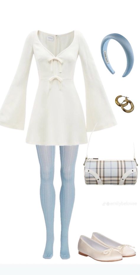 Retro White Dress, 60s Inspired Outfits, 60s Outfit, Outfits 60s, 60s Outfits, Blue And White Outfits, Ethereal Style, Women's Winter Outfits, Blue Tights