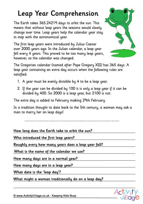 Leap year comprehension Leap Year Worksheet, Science Infographics, Leap Year Birthday, Gregorian Calendar, Activity Village, February Activity, Leap Day, Class Organization, Senior Activities