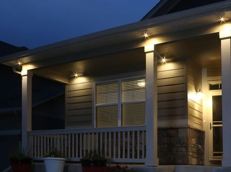 In this article, we discuss how soffit lighting can brighten the exterior of your home, as well as landscaping and other outdoor features. Read more. Flood Lights On House Outdoor, Soffit Lighting, Outdoor Recessed Lighting, Recess Lights, Small Light Fixtures, Garage Lights, Recessed Can Lights, Outdoor Kit, House Lighting