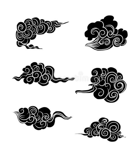 Japanese Clouds And Wave For Tattoo Design.Chinese Clouds. Stock Vector - Illustration of circle, decoration: 158145792 Chinese Cloud Tattoo, Clouds Tattoo Stencil, Black Cloud Tattoo, Japanese Cloud Tattoo, Chinese Clouds, Tattoo Japonais, Japanese Clouds, Japanese Wave Tattoos, Wind Tattoo