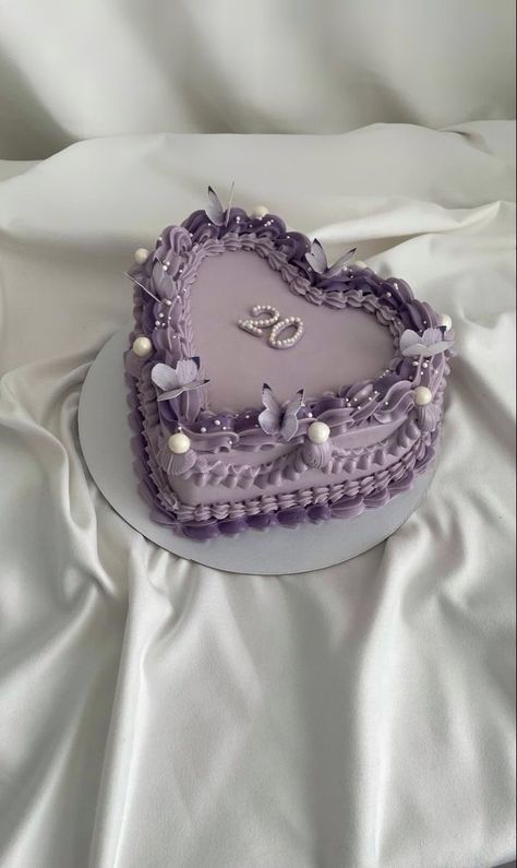 Ms 20 Something Cake, Light Purple Cake, 20 Bday Cake, Heart Shaped Birthday Cake, 19th Birthday Cakes, Rodjendanske Torte, Heart Birthday Cake, Purple Cakes Birthday, 17 Birthday Cake