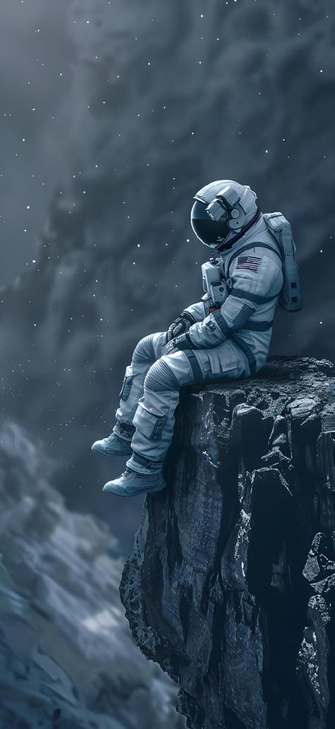 Discover the edge of the universe with our mesmerizing astronaut artwork. Perfect for sci-fi lovers, this print captures solitude in space. Save & follow for more! #AstronautArt #SpaceSolitude #ModernAesthetic #ArtPrint #ImagePrompt #AIimage Astronaut Pfp, Astronaut Artwork, Outer Space Wallpaper, Galaxy Artwork, Sitting On The Edge, Sci Fi Wallpaper, Edge Of The Universe, Astronaut Wallpaper, Amoled Wallpapers