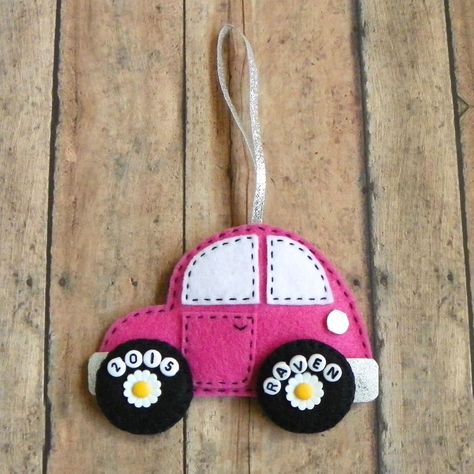 Felt Car, Heirloom Ornaments, Car Christmas, Felt Patterns, Pink Car, Felt Decorations, Felt Christmas Ornaments, Car Ornaments, Felt Applique