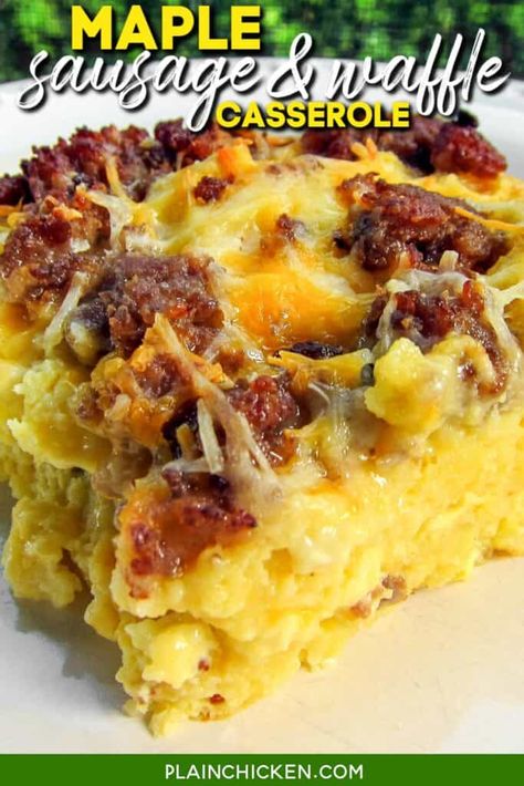 Waffle Casserole, Maple Sausage, Overnight Breakfast Casserole, Slow Cooker Tacos, Plain Chicken, Breakfast Waffles, Weekly Meal Plan, Breakfast Recipes Casserole, Breakfast Bake