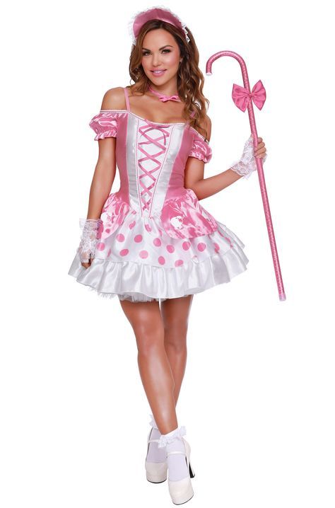 Character Costume Ideas, Storybook Costumes, Little Bo Peep Costume, Costume Ideas For Halloween, Character Costume, Pink And White Dress, Ideas For Halloween, Little Bo Peep, Bo Peep