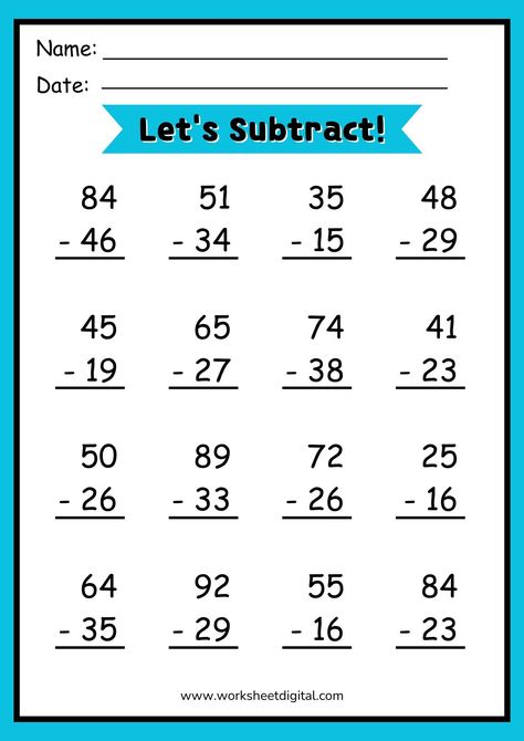 Using Double Digit Subtraction Regrouping Worksheet, students solve double digit subtraction problems with regrouping. This download will give you five pages of different double digit math fact worksheets.  A total of 80 subtraction fact problems with regrouping! The digital download comprises : ✅ 5 pages - 80 sums (1 pdf - A4 size 8.27 in x 11.69 in) ✅ Print the worksheets in color or black and white. ✅ Laminate for repeated and lasting use. ✅ No refund and No exchange allowed for digital produ Double Digit Subtraction, Subtraction With Regrouping Worksheets, Warm Up Exercise, Regrouping Subtraction, Math Fact Worksheets, Everyday Math, Math Subtraction, Subtraction Practice, 2nd Grade Math Worksheets