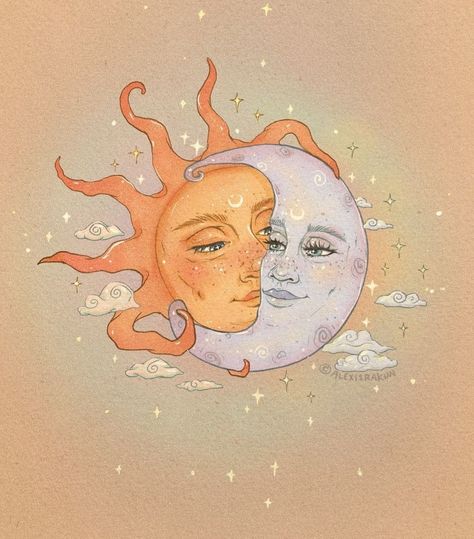 Sun Drawing, Sun And Moon Drawings, The Sun And Moon, Moon Drawing, Moon Illustration, Moon Painting, Celestial Art, Hippie Wallpaper, Arte Sketchbook