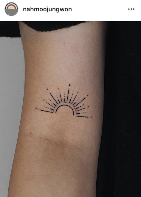 Sun Arch Tattoo, Ill Follow The Sun Tattoo, You Are The Light Tattoo, Sun Bicep Tattoo, Dotted Sun Tattoo, Half Sun Tattoo Design, Bohemian Sun Tattoo, Sun Geometric Tattoo, Girl Bicep Tattoo