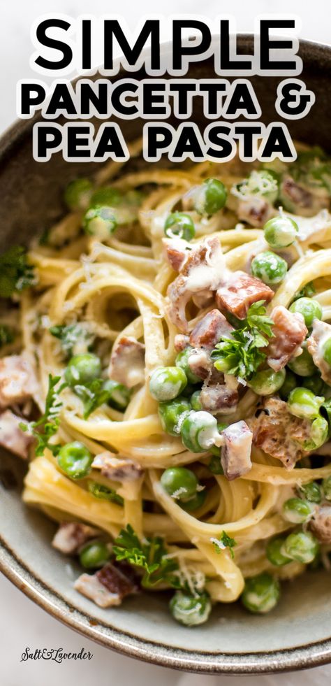 Pea Pasta Recipe, Panchetta Recipes, Pea Pasta, Pancetta Recipes, Pancetta Pasta, Cream Sauce Pasta, Pasta With Peas, Cream Pasta, Garlic Cream Sauce