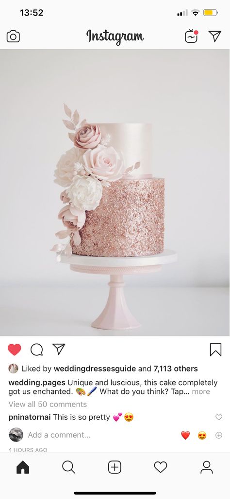 Simple Rose Gold Cake Ideas, 50th Birthday Cake For Women, Gold And White Cake, Rosé Birthday Cake, Cupcakes Flores, Cake Designs For Girl, Rose Gold Wedding Cakes, Rose Gold Cake, Chocolate Cake Designs