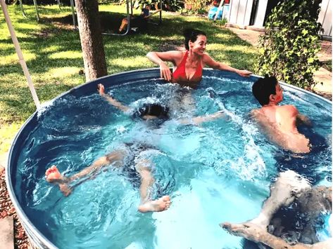 Buried Stock Tank Pool, Stock Tank Pool Hot Tubs, Heated Stock Tank Pool, Salt Water Stock Tank Pool, Livestock Tank Pool, Stocktank Pool Ideas, Stock Tank Pond, Plastic Stock Tanks, Poly Stock Tank