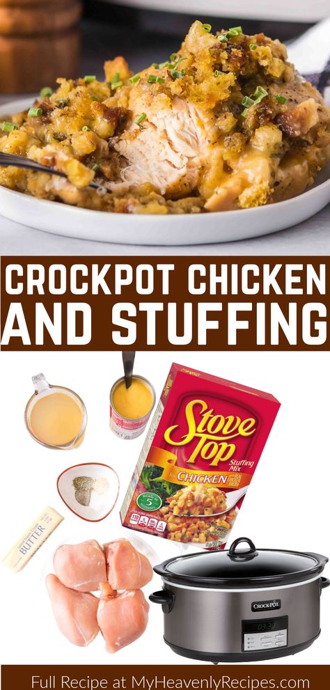 Crockpot Chicken and Stuffing Chicken And Stuffing Crockpot Recipes, Stuffing Crockpot Recipes, Stuffing Crockpot, Crockpot Chicken And Dressing, Dinner For Busy Nights, Crockpot Chicken And Stuffing, Stuffing Chicken, Chicken And Stuffing, Chicken Breast Crockpot Recipes